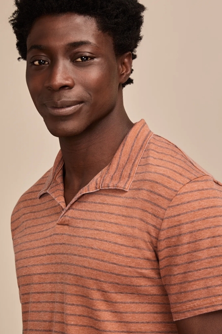 SLUB JERSEY STRIPE JOHNNY COLLAR POLO, image 2