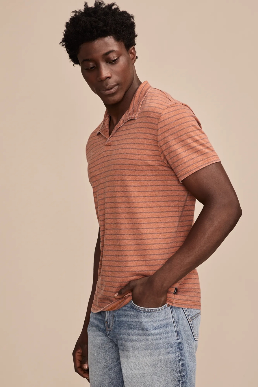 SLUB JERSEY STRIPE JOHNNY COLLAR POLO, image 4