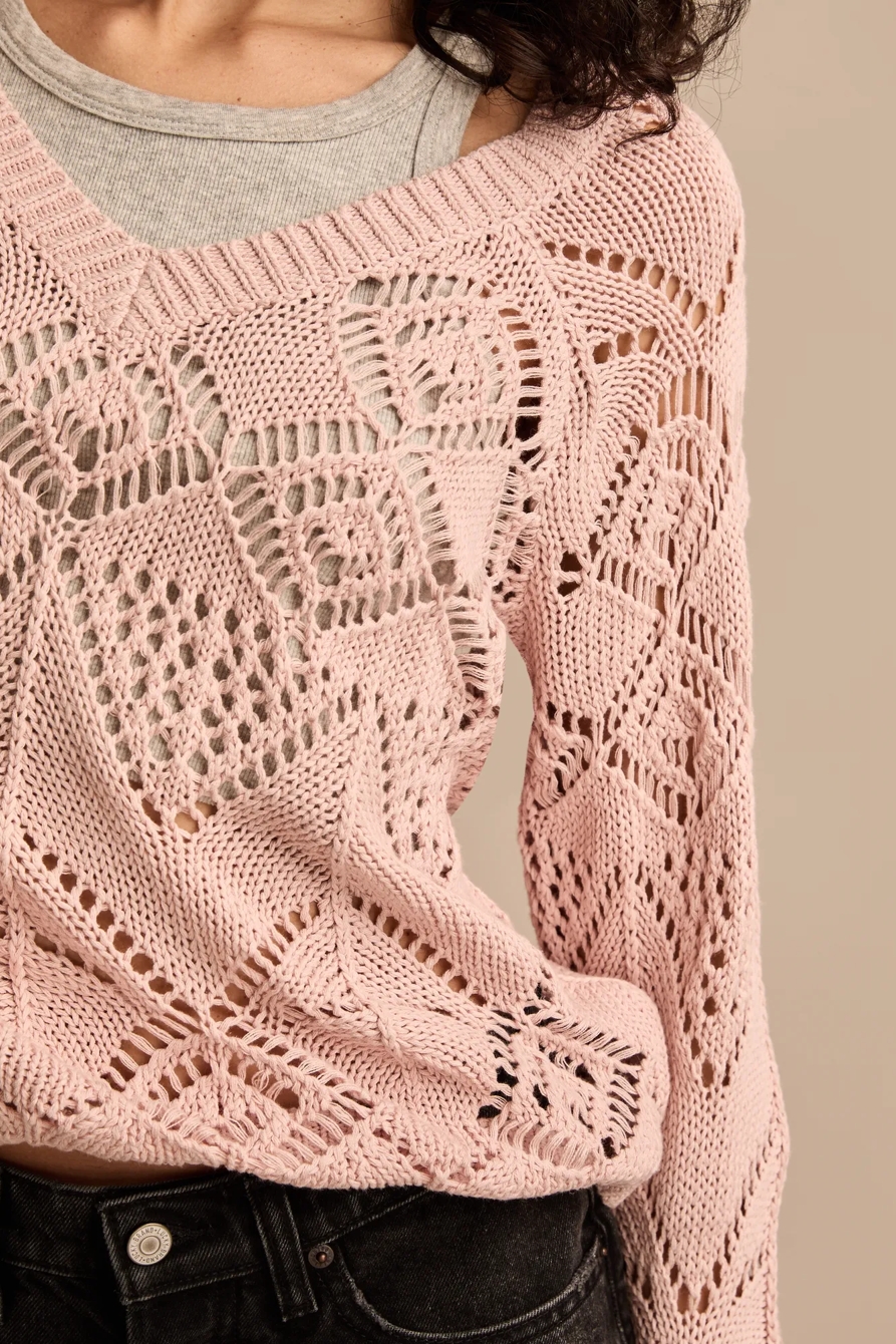POINTELLE V NECK PULLOVER, image 2