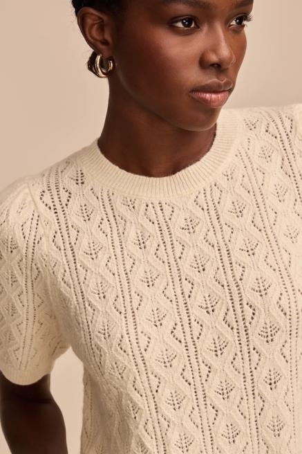 PUFF SLEEVE POINTELLE SWEATER TEE, image 2