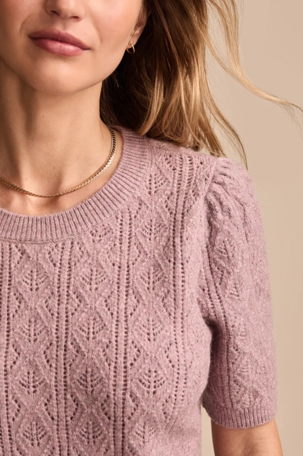 PUFF SLEEVE POINTELLE SWEATER TEE, image 2