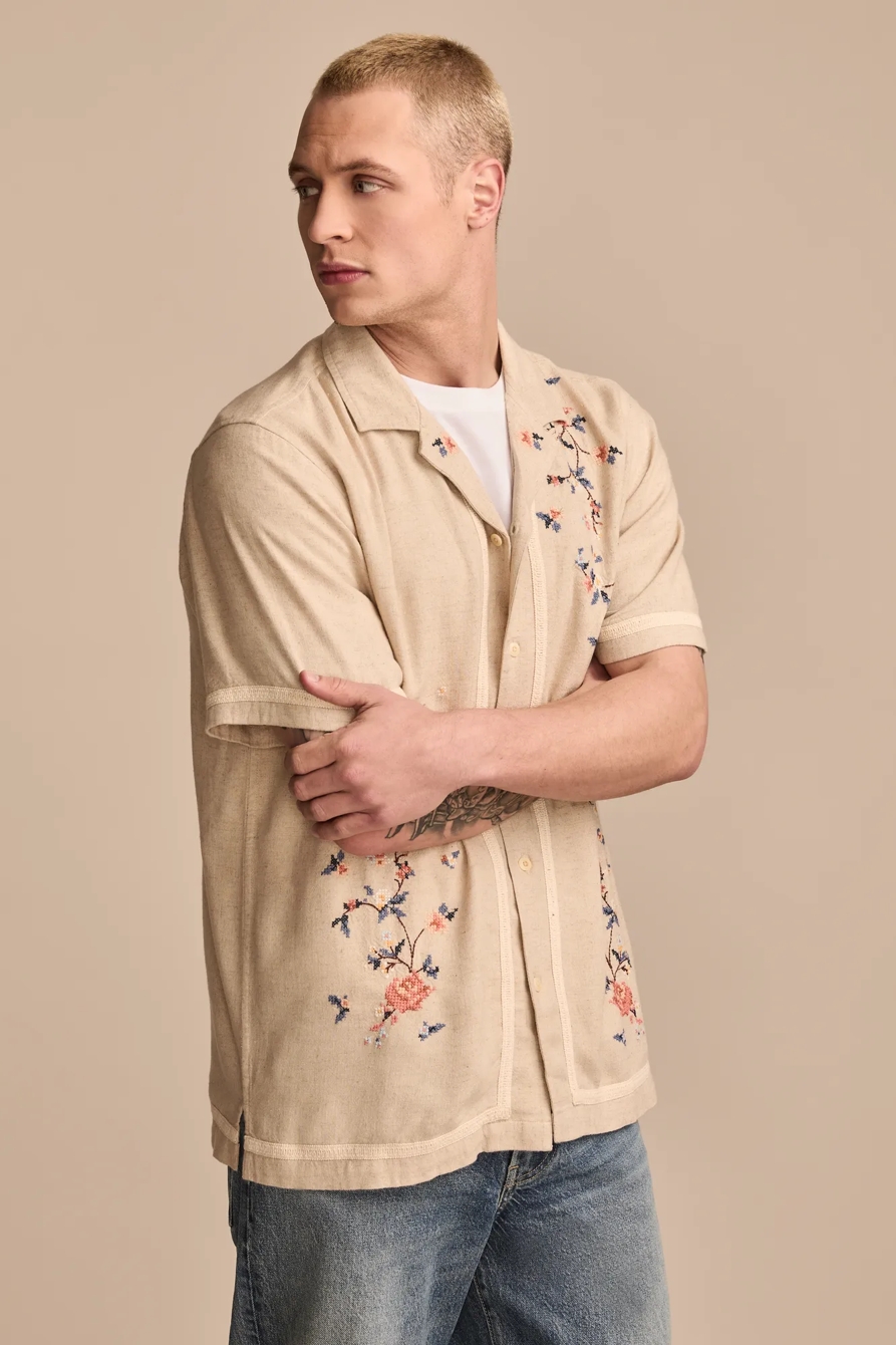 SHORT SLEEVE EMBROIDERED CAMP COLLAR SHIRT, image 4