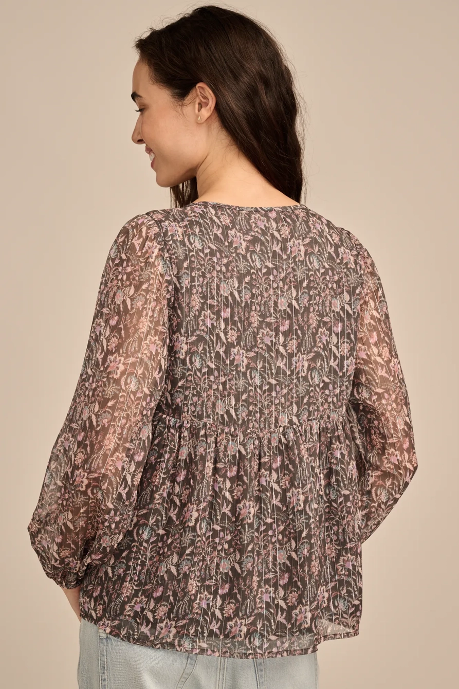 OPEN NECK PRINTED PEASANT TOP