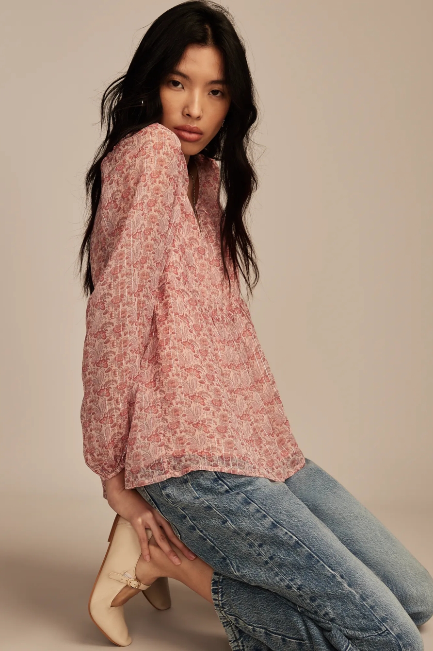 OPEN NECK PRINTED PEASANT TOP, image 5