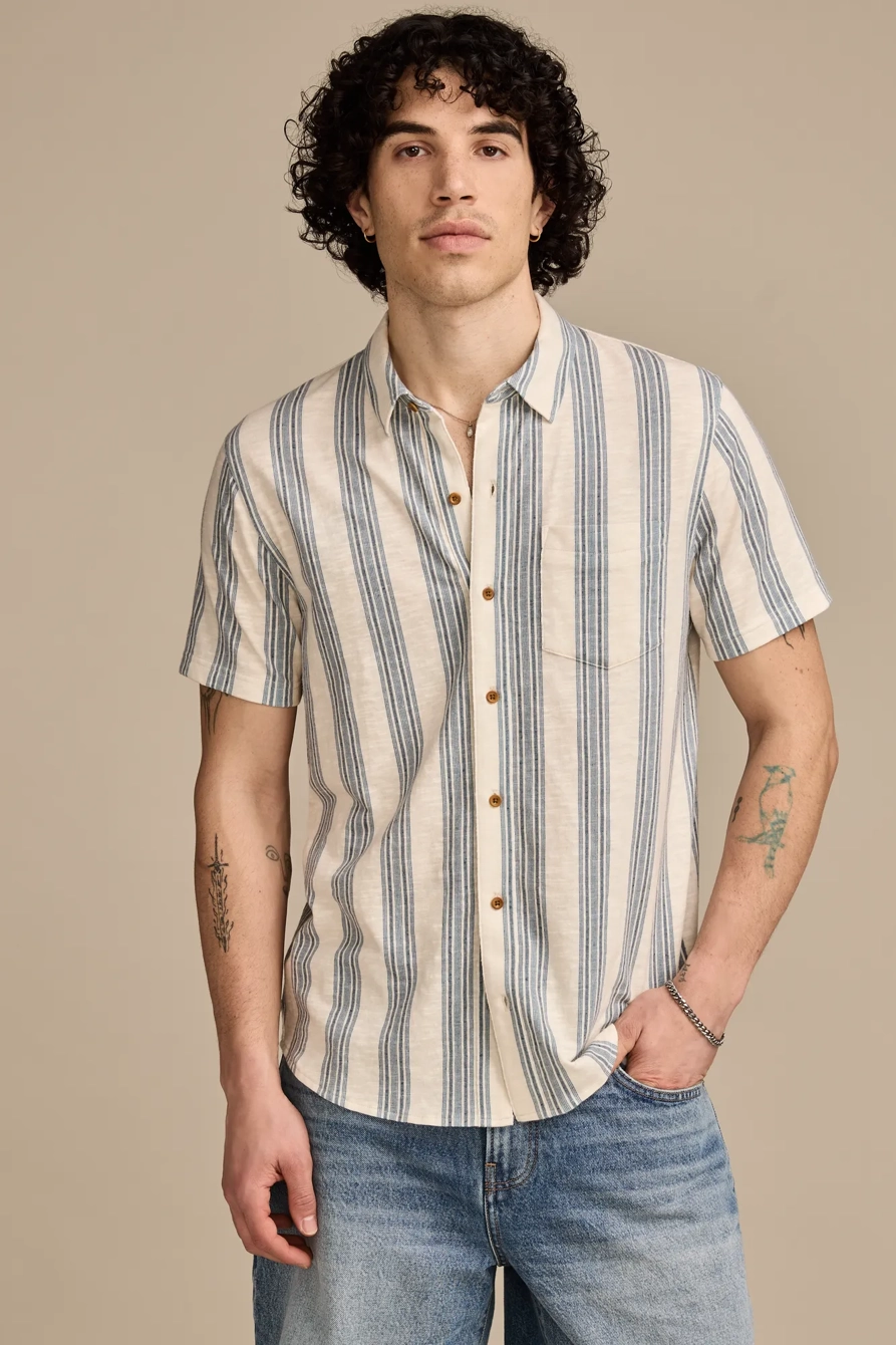 LINEN SHORT SLEEVE OMBRE STRIPE SHIRT