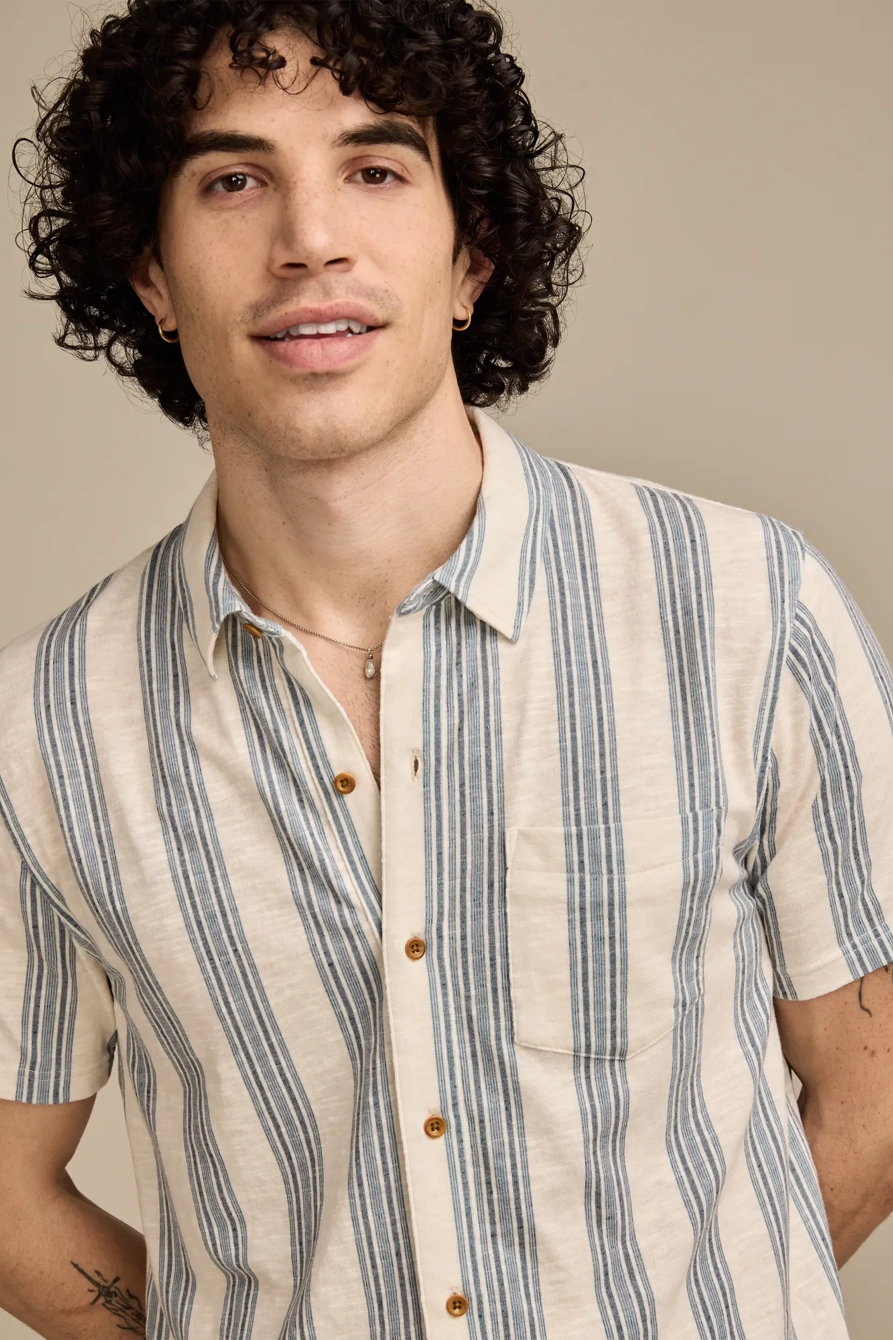 LINEN SHORT SLEEVE OMBRE STRIPE SHIRT