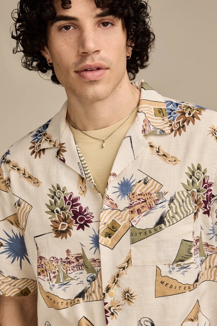 POSTCARD PRINT CAMP COLLAR SHORT SLEEVE SHIRT, image 1