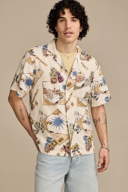 POSTCARD PRINT CAMP COLLAR SHORT SLEEVE SHIRT, image 2