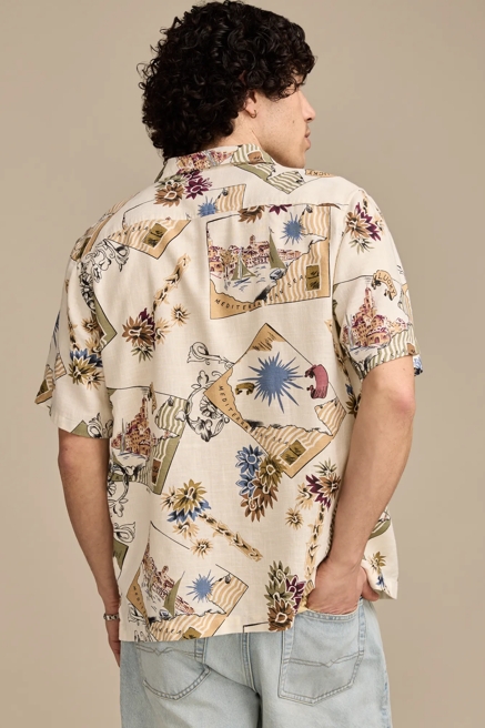 POSTCARD PRINT CAMP COLLAR SHORT SLEEVE SHIRT, image 3