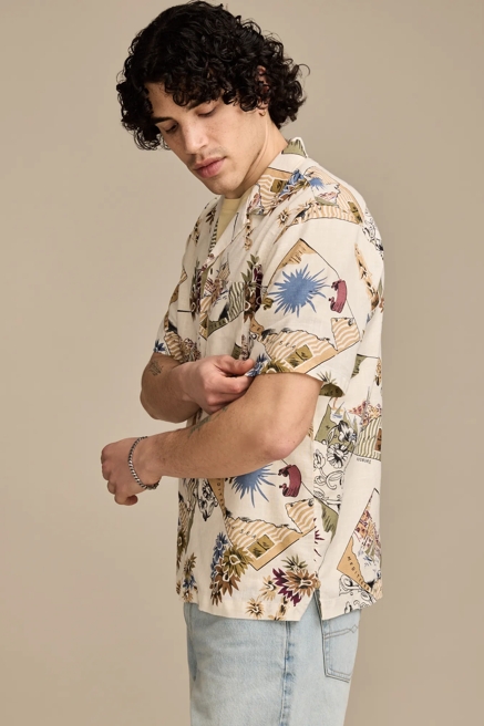 POSTCARD PRINT CAMP COLLAR SHORT SLEEVE SHIRT, image 4