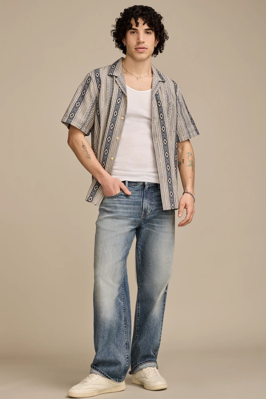 TEXTURED STRIPE CAMP COLLAR SHORT SLEEVE SHIRT, image 5