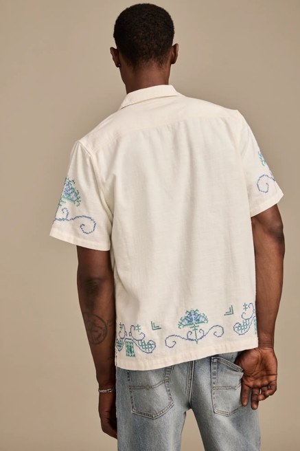 PAISLEY EMBROIDERED CAMP COLLAR SHORT SLEEVE SHIRT, image 3
