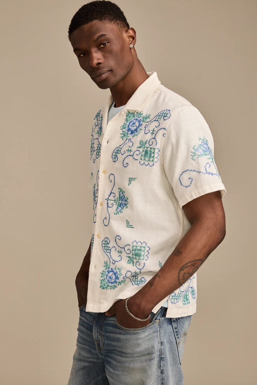 PAISLEY EMBROIDERED CAMP COLLAR SHORT SLEEVE SHIRT, image 4