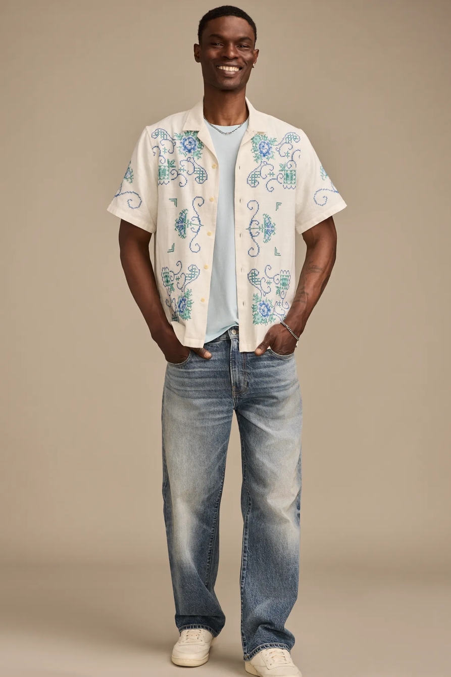 PAISLEY EMBROIDERED CAMP COLLAR SHORT SLEEVE SHIRT, image 5