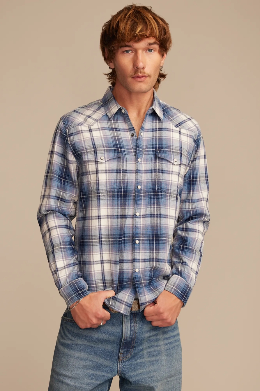 INDIGO PLAID MESA WESTERN LONG SLEEVE SHIRT, image 1