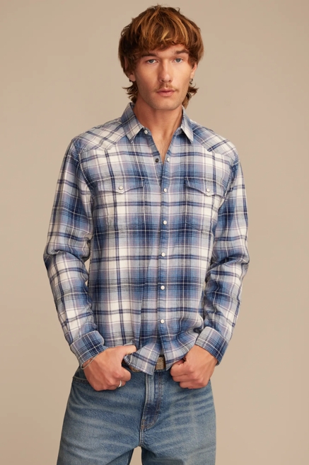 INDIGO PLAID MESA WESTERN LONG SLEEVE SHIRT, image 1