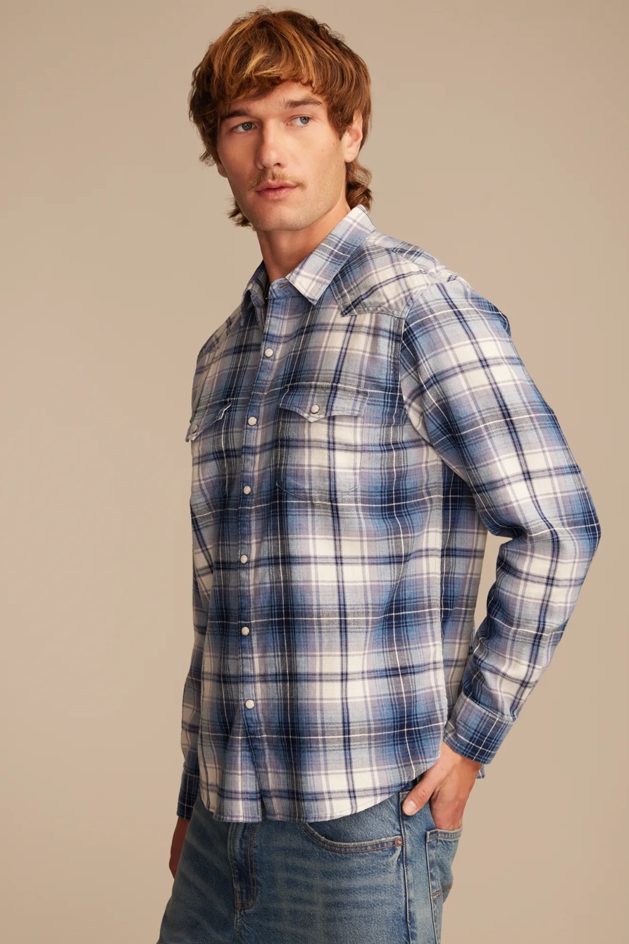 INDIGO PLAID MESA WESTERN LONG SLEEVE SHIRT, image 4