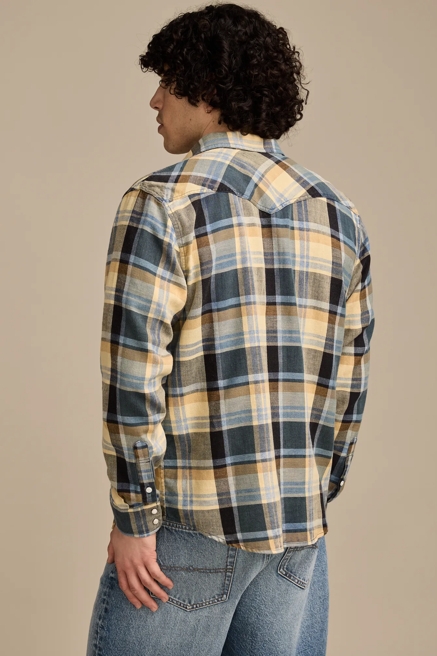 INDIGO PLAID MESA WESTERN LONG SLEEVE SHIRT, image 3