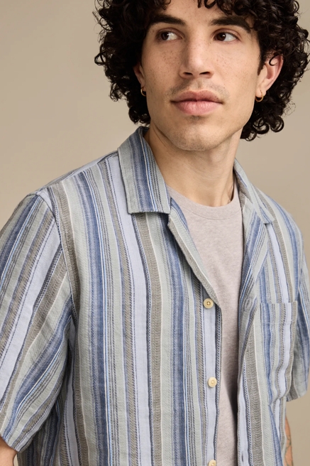 LINEN DOBBY STRIPE CAMP COLLAR SHORT SLEEVE SHIRT, image 2