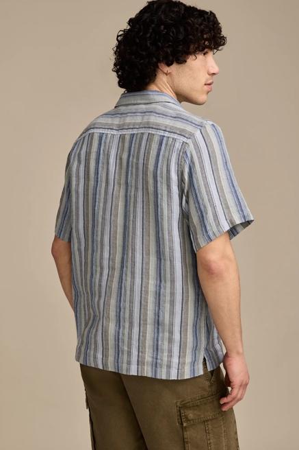 LINEN DOBBY STRIPE CAMP COLLAR SHORT SLEEVE SHIRT, image 3