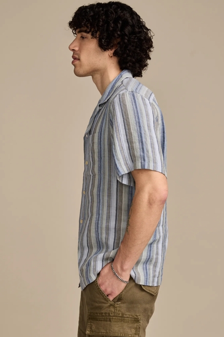 LINEN DOBBY STRIPE CAMP COLLAR SHORT SLEEVE SHIRT, image 4
