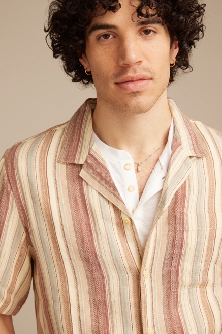 LINEN DOBBY STRIPE CAMP COLLAR SHORT SLEEVE SHIRT, image 2