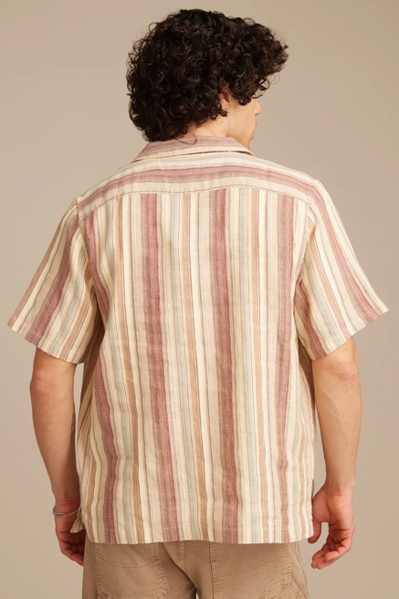LINEN DOBBY STRIPE CAMP COLLAR SHORT SLEEVE SHIRT, image 3