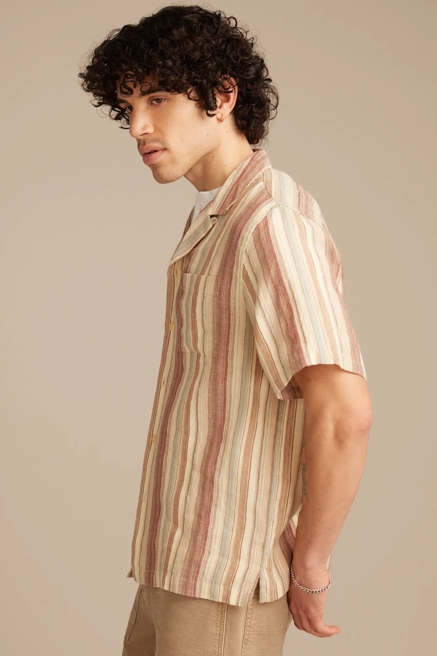 LINEN DOBBY STRIPE CAMP COLLAR SHORT SLEEVE SHIRT, image 4