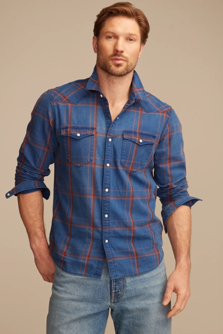 INDIGO PLAID MESA WESTERN LONG SLEEVE SHIRT, image 1