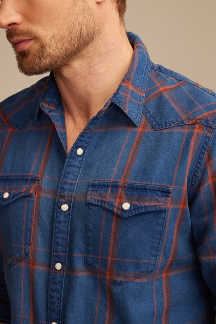 INDIGO PLAID MESA WESTERN LONG SLEEVE SHIRT, image 2