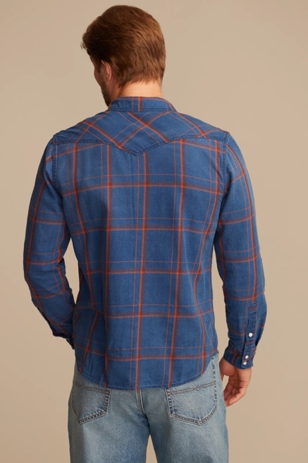 INDIGO PLAID MESA WESTERN LONG SLEEVE SHIRT, image 4