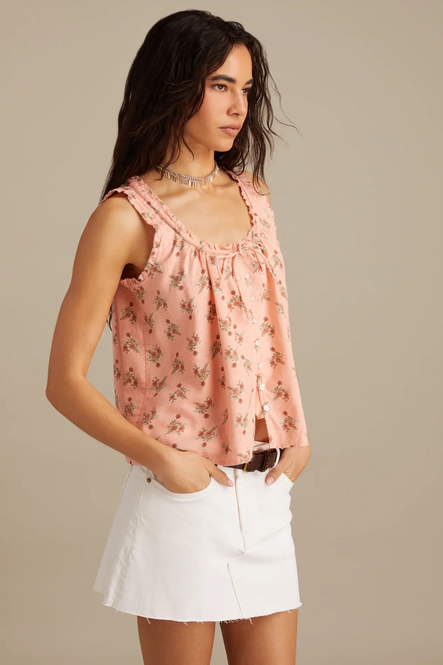 FLORAL PLEATED SHELL TANK