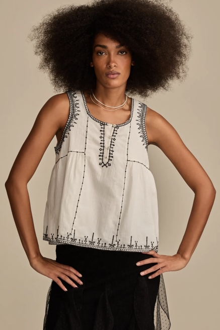 EMBROIDERED HENLEY RACER TANK, image 1