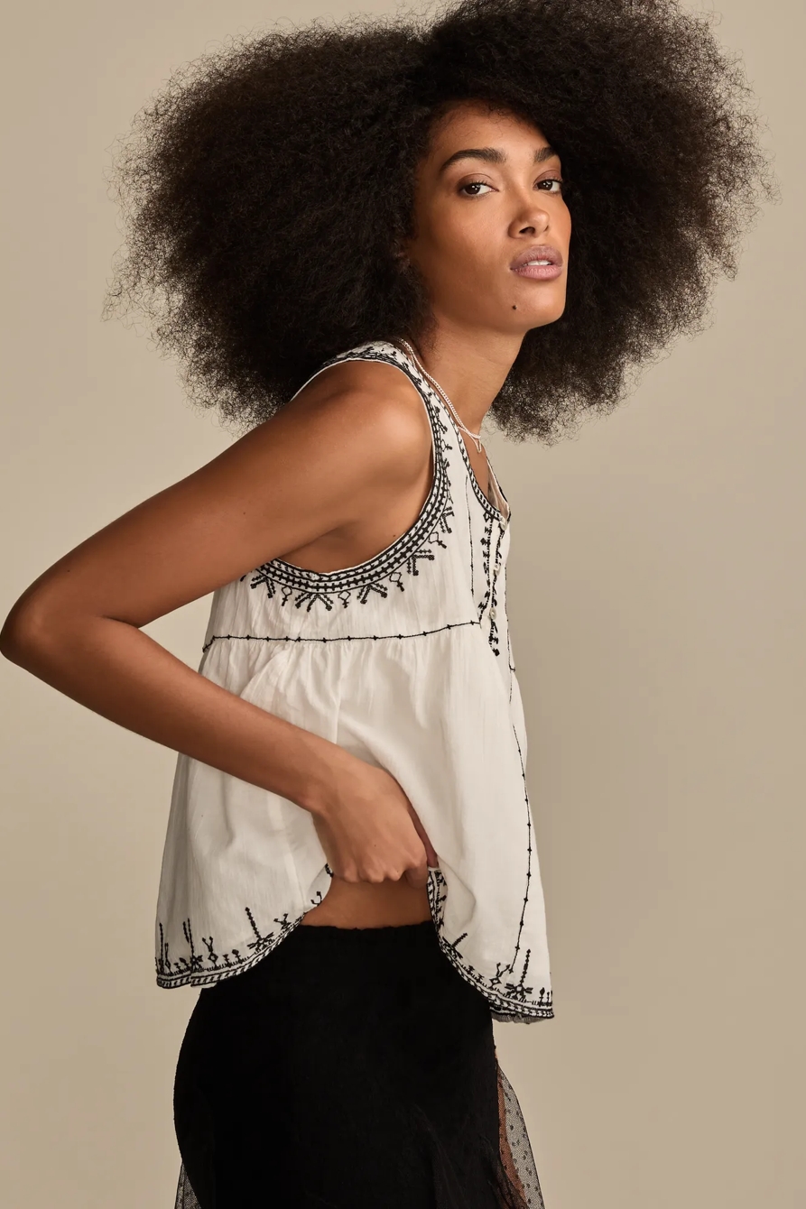 EMBROIDERED HENLEY RACER TANK, image 3