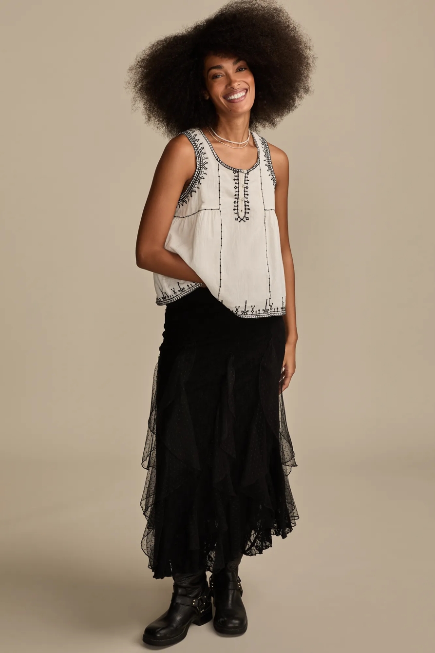 EMBROIDERED HENLEY RACER TANK, image 4
