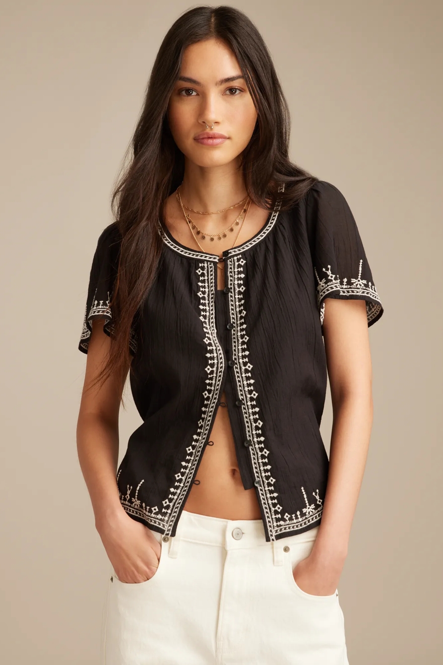 EMBROIDERED BUTTON FRONT BLOUSE, image 2