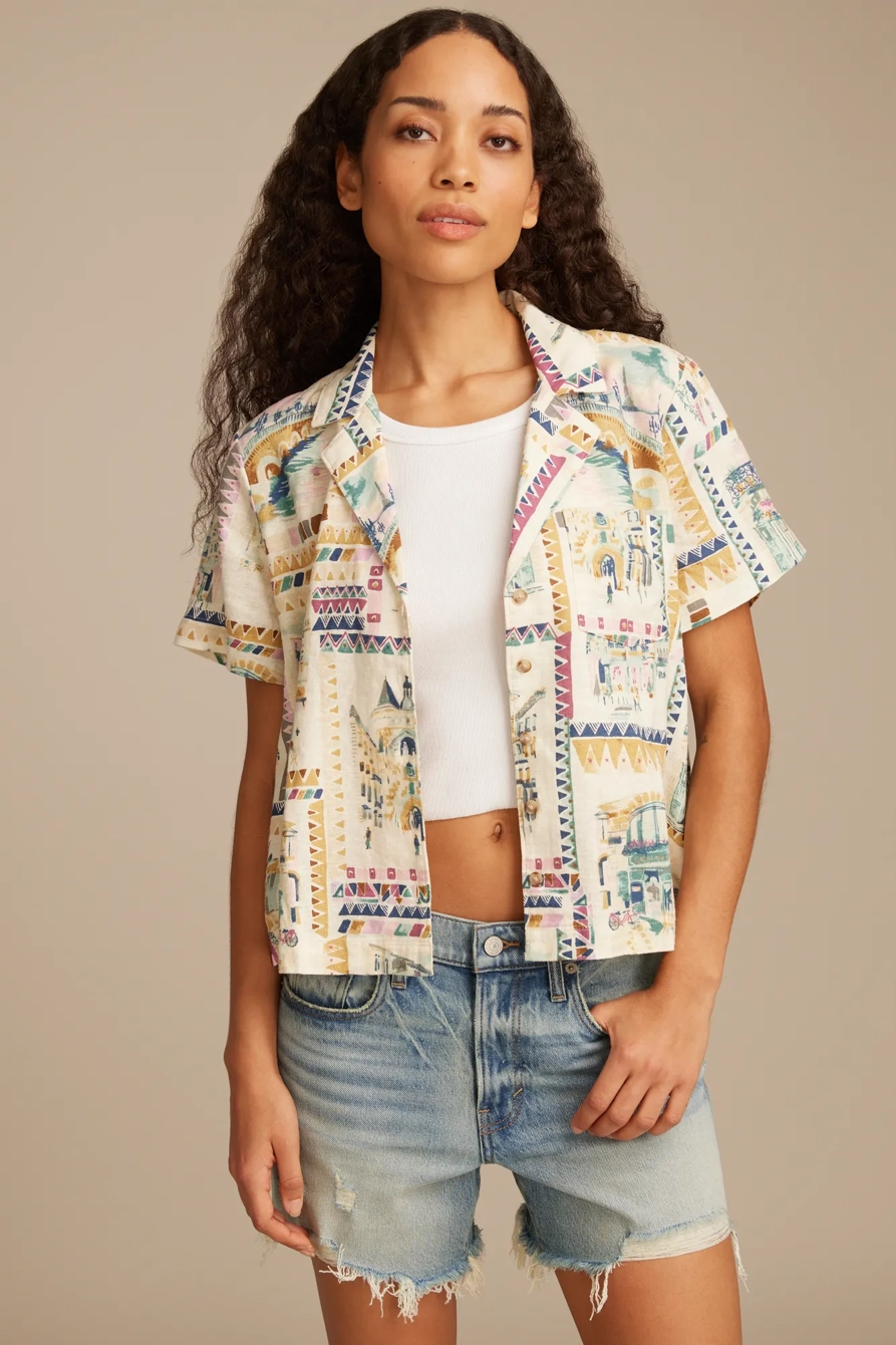 PRINTED LINEN CAMP SHIRT