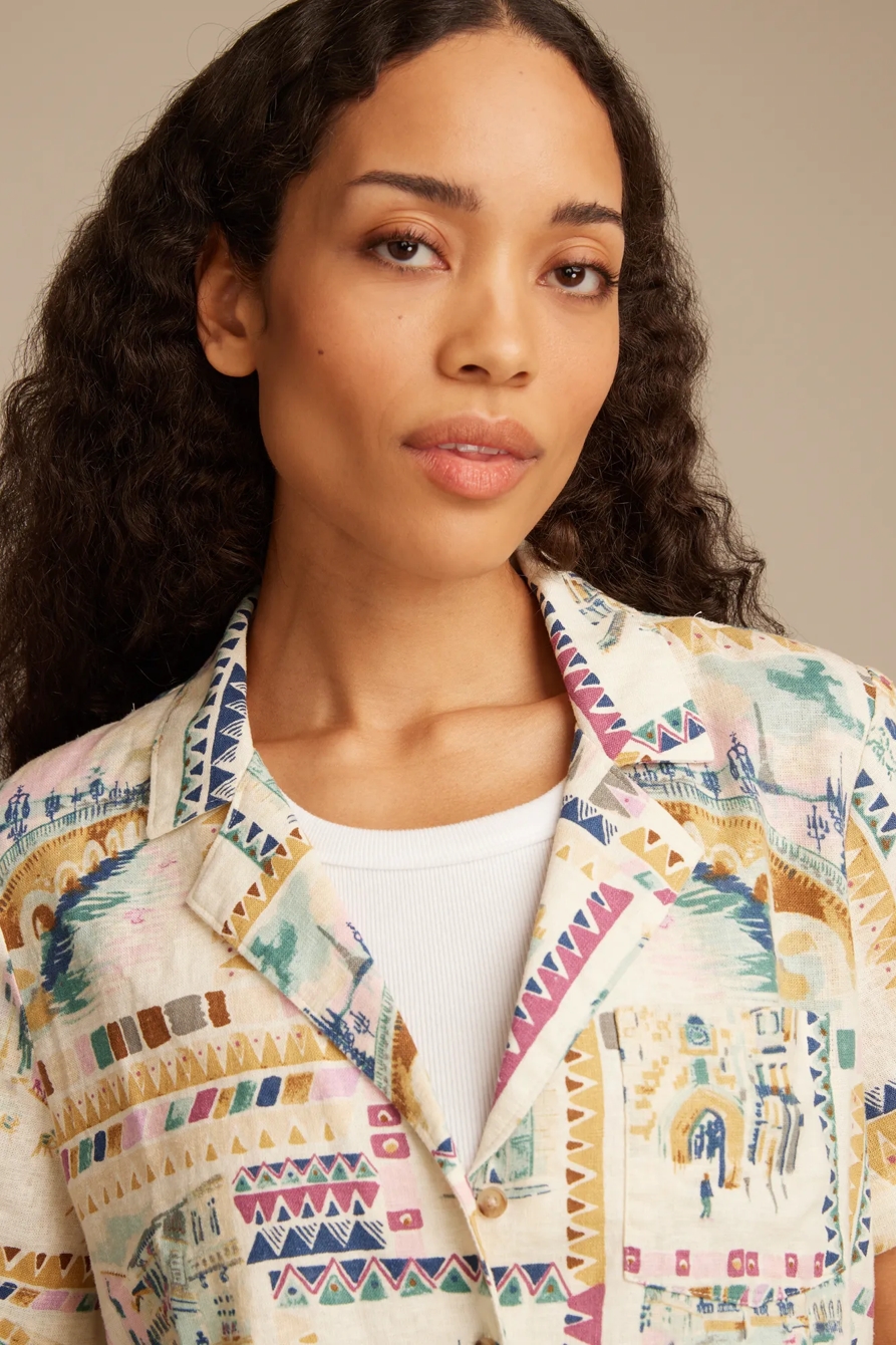 PRINTED LINEN CAMP SHIRT