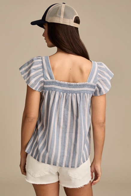 SMOCKED SQUARE NECK PEASANT TOP, image 3