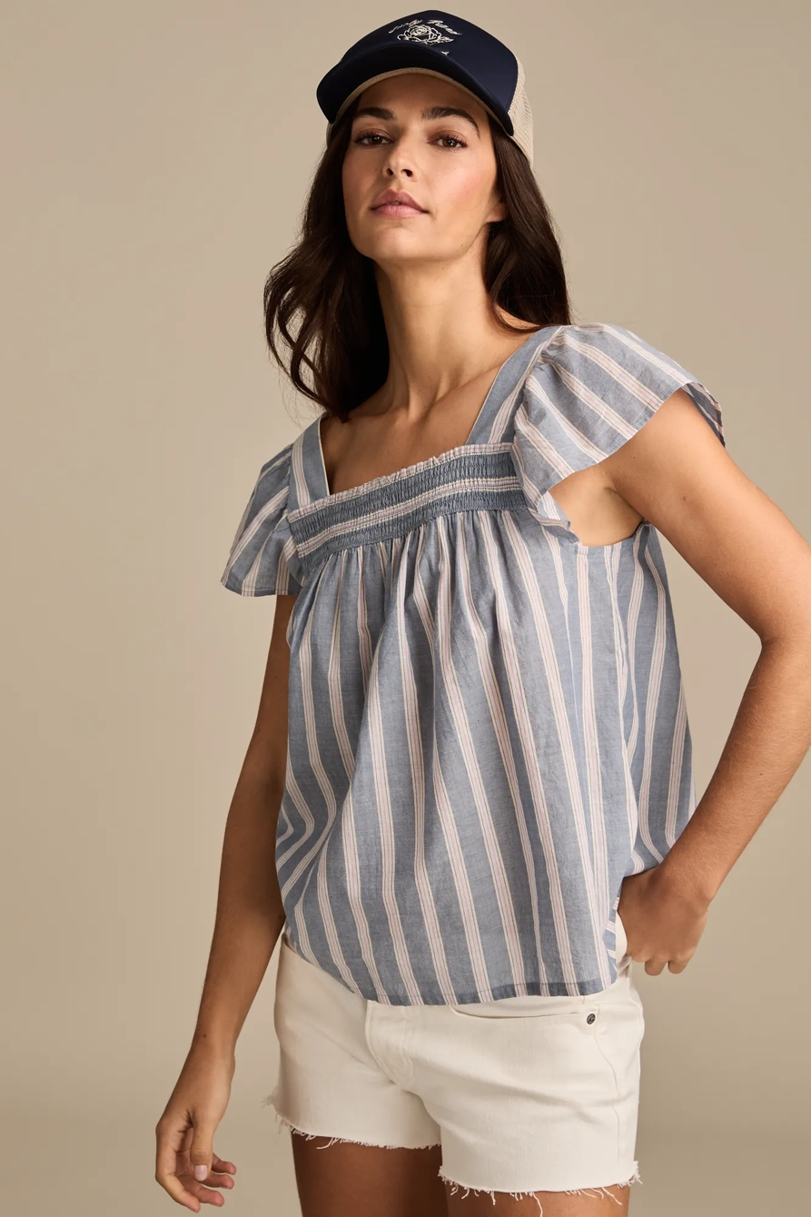 SMOCKED SQUARE NECK PEASANT TOP, image 4