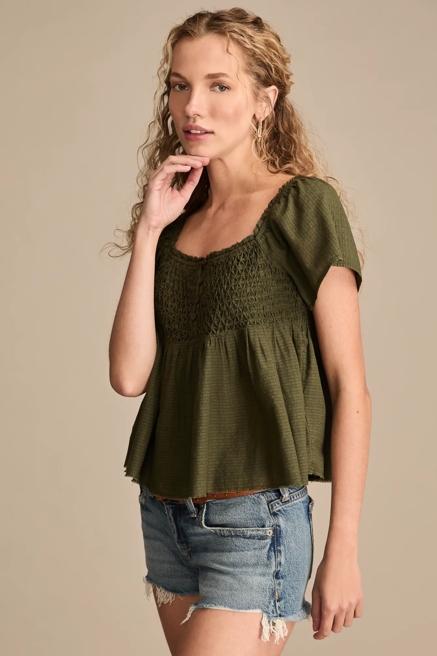 SMOCKED BODICE BABYDOLL TOP, image 4