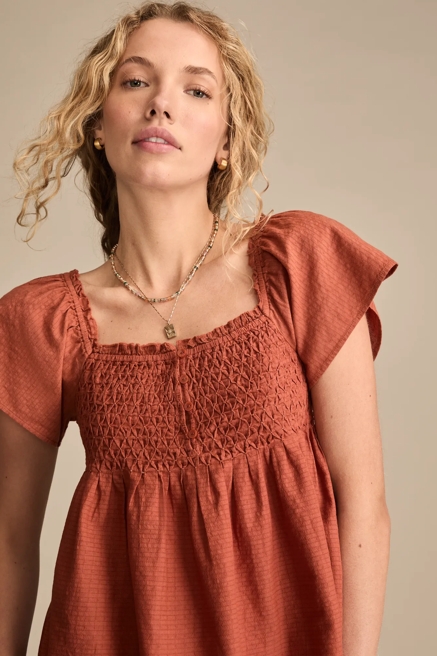 SMOCKED BODICE BABYDOLL TOP, image 3