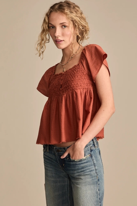 SMOCKED BODICE BABYDOLL TOP, image 4