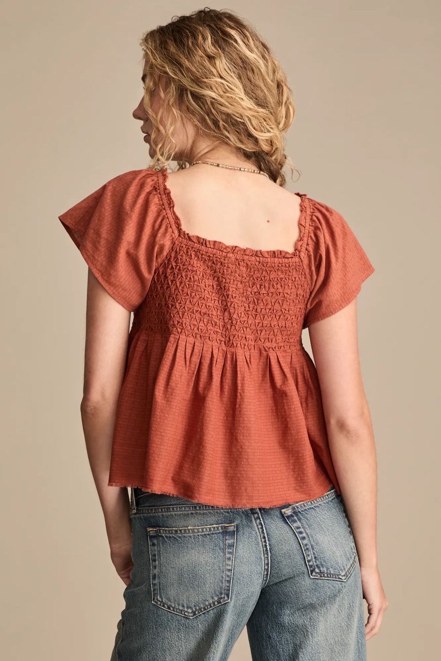 SMOCKED BODICE BABYDOLL TOP, image 5
