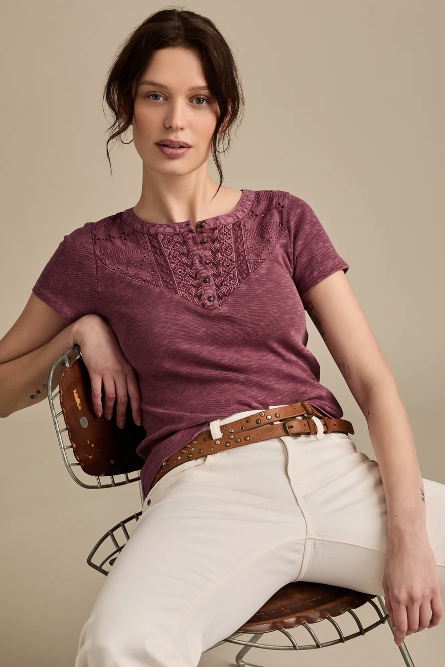 CUTWORK HENLEY TEE, image 3