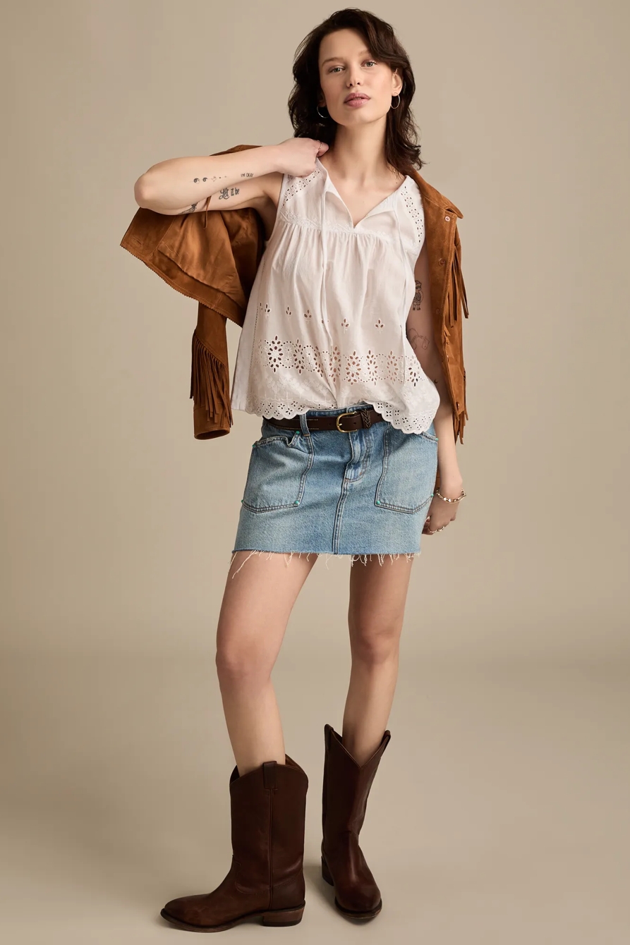 EMBROIDERED NOTCH NECK TANK