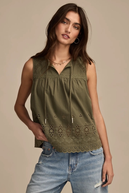 EMBROIDERED NOTCH NECK TANK, image 1
