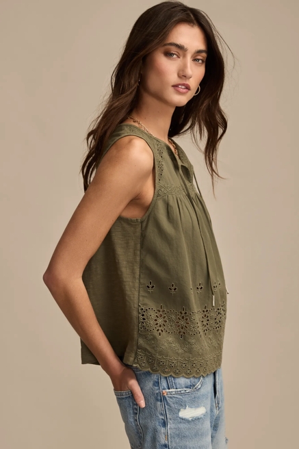 EMBROIDERED NOTCH NECK TANK, image 2