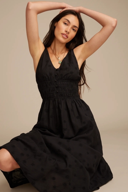 V-NECK SMOCKED WAIST MIDI DRESS, image 2