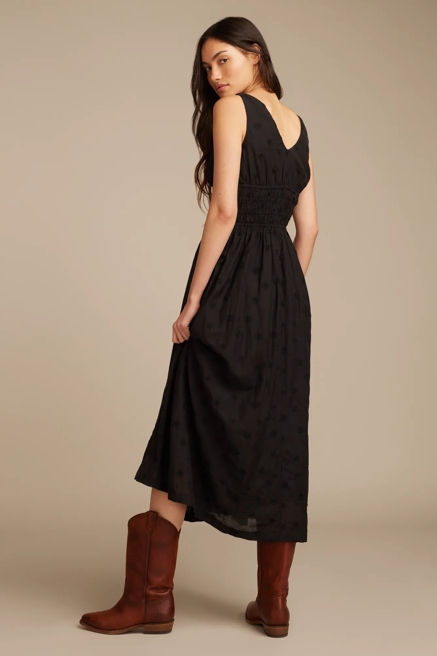 V-NECK SMOCKED WAIST MIDI DRESS, image 3